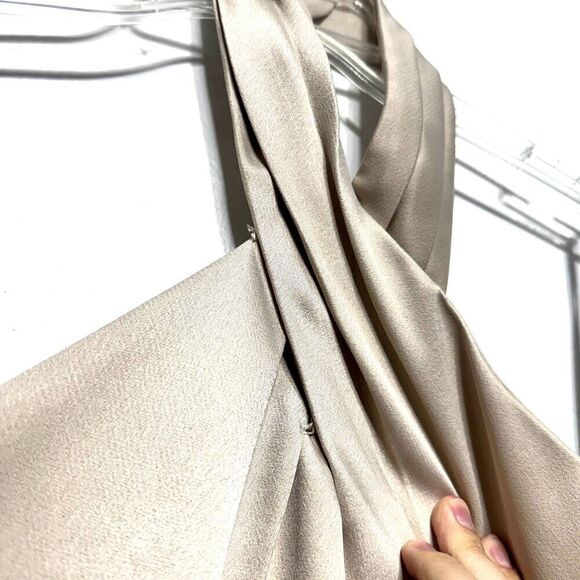 BHLDN Ruby Twist Halter Dress Satin Full Length Champagne Formal Wedding sz US 0 - Picture 4 of 16